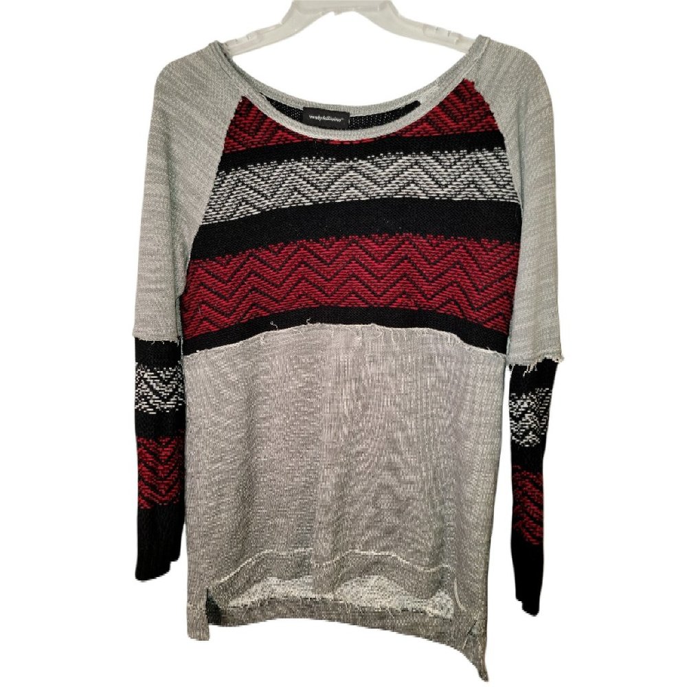 Wendy Bellissimo Large Women's Top Gray Raw Hem Comfy Sweatshirt